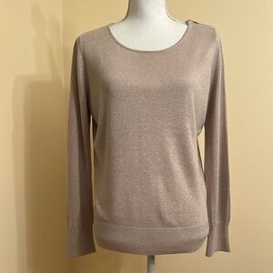LOFT Shimmer Long Sleeve Shoulder Zip Sweater, Size L, Beige